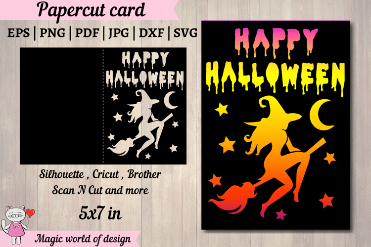 Witch Halloween Card SVG: Papercut Template