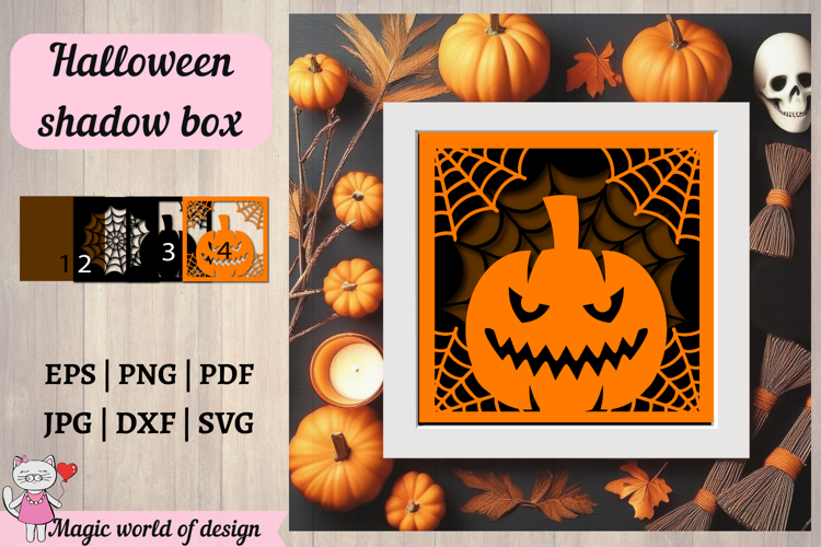 Halloween Shadow Box SVG, Layered Paper Cut File, pumpkins