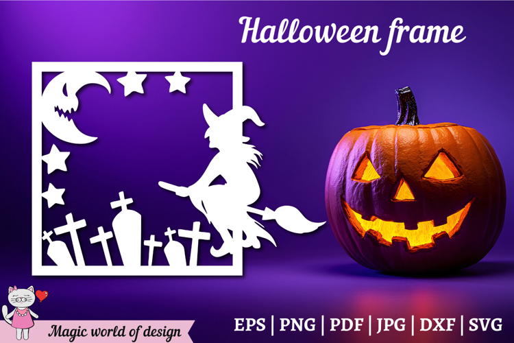 Halloween frame svg decor for holiday with Witch cemetery