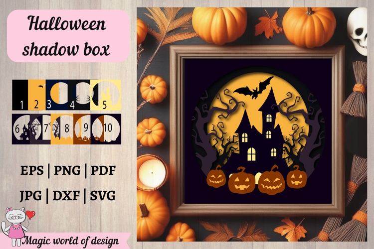 Halloween Shadow Box Template SVG