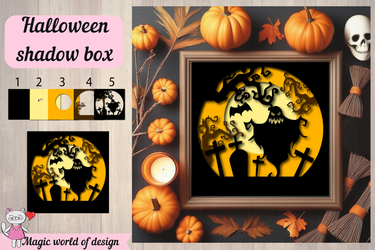 Halloween Shadow Box SVG, Layered Paper Cut File, Spooky 3D