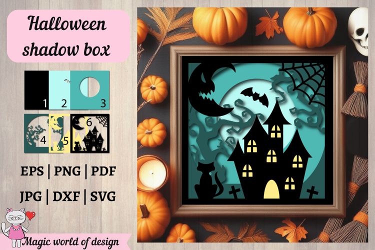 Halloween Shadow Box SVG, Layered Paper Cut File, Spooky 3D