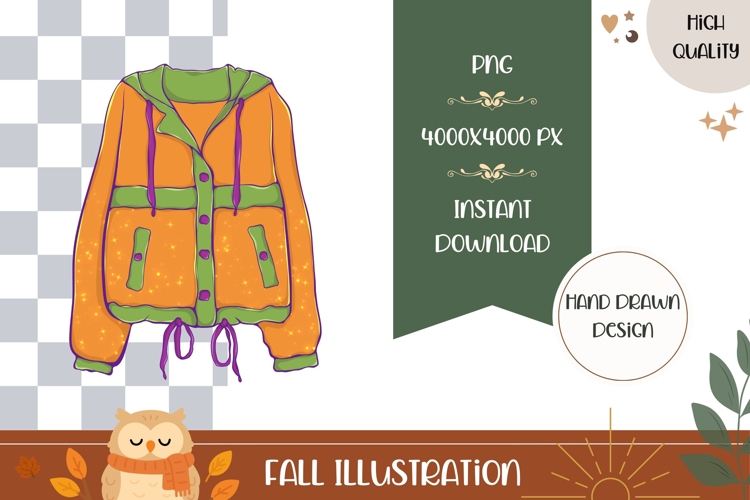Hand Drawn Fall Illustration, Jacket PNG, Autumn Print