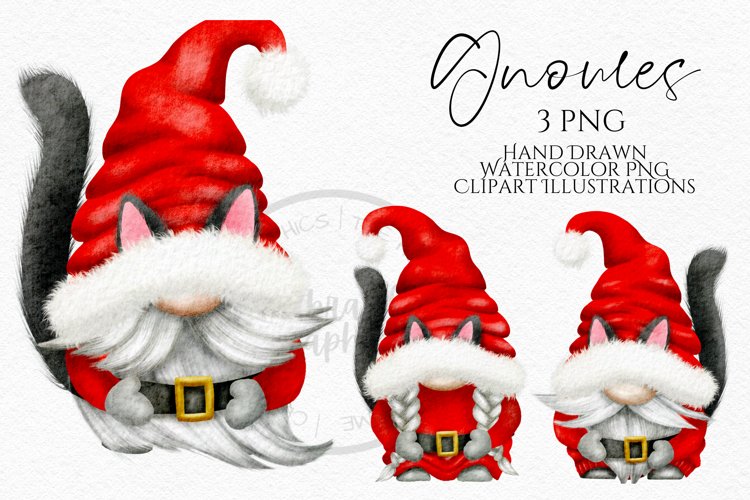 Cat Santa Gnomes | Watercolour Clipart Png example image 1