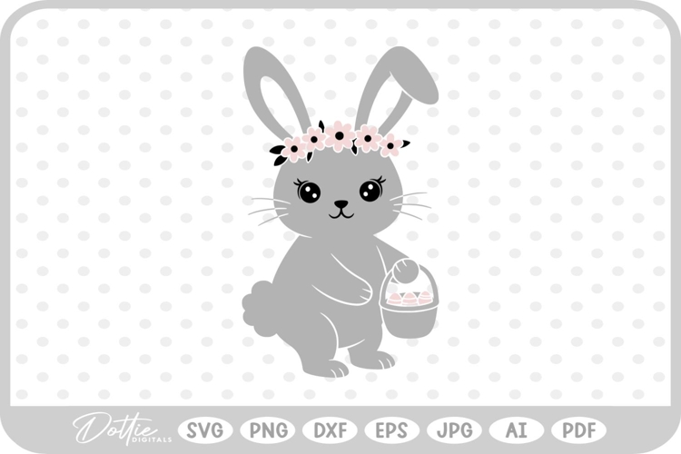 Bunny with Egg Basket Rabbit Easter Spring SVG PNG DXF