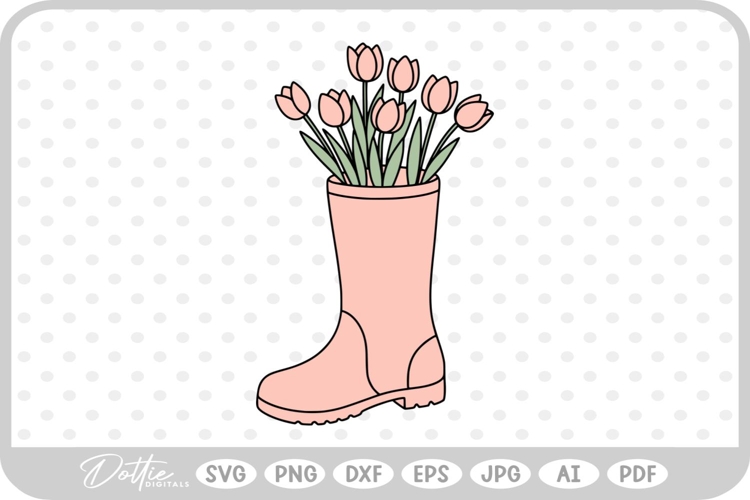 Flowers in Wellington Boot Spring SVG PNG DXF
