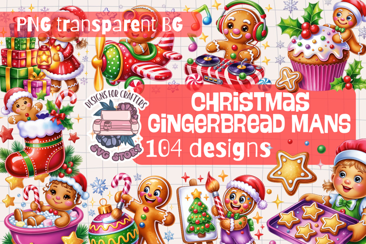 Christmas Gingerbread Man Clipart Bundle Sublimation 104 PNG
