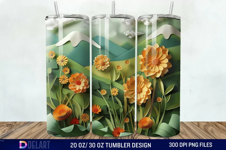 3D Paper Landscape Flower Tumbler Wrap