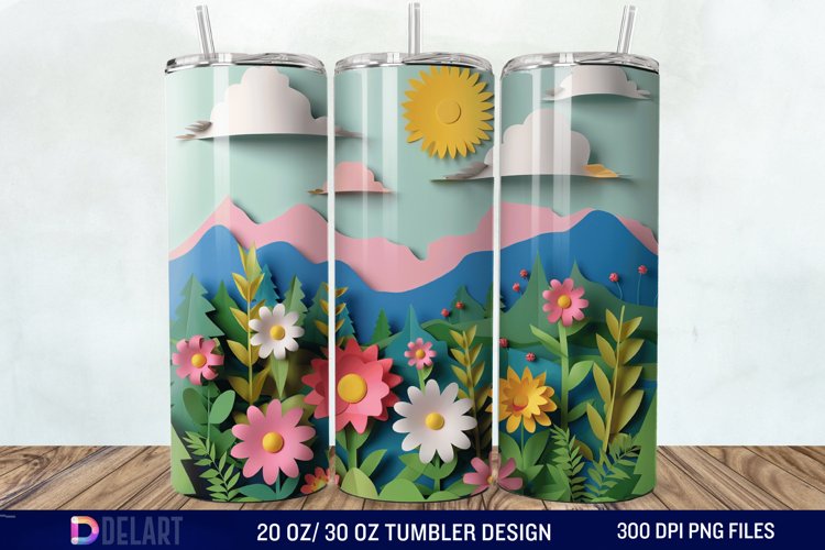 3D Paper Landscape Flower Tumbler Wrap