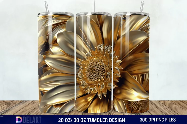 3D Gold Sunflower Tumbler Wrap