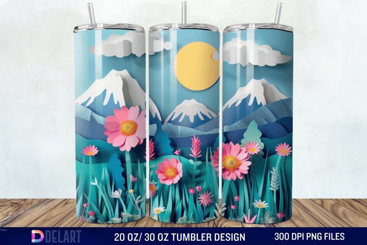 3D Paper Landscape Flower Tumbler Wrap