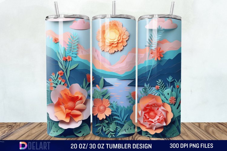 3D Paper Landscape Flower Tumbler Wrap example image 1