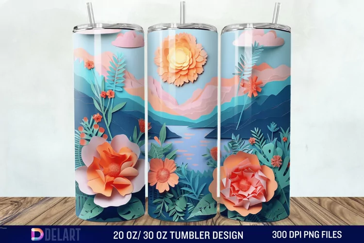 3D Paper Landscape Flower Tumbler Wrap