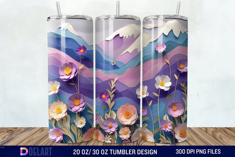 3D Paper Landscape Flower Tumbler Wrap example image 1