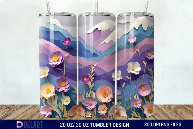 3D Paper Landscape Flower Tumbler Wrap