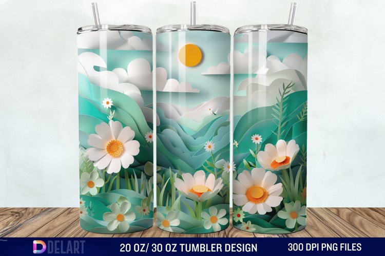 3D Paper Landscape Flower Tumbler Wrap example image 1