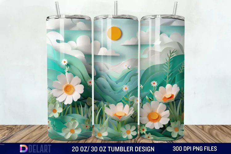 3D Paper Landscape Flower Tumbler Wrap