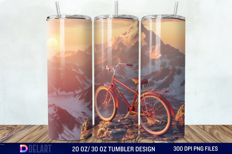 3D Bicycle Sunset Mountain Tumbler Wrap