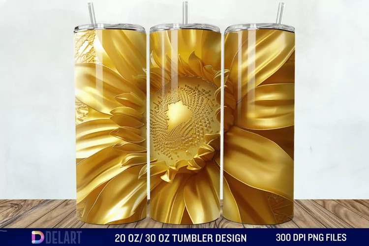 3D Gold Sunflower Tumbler Wrap