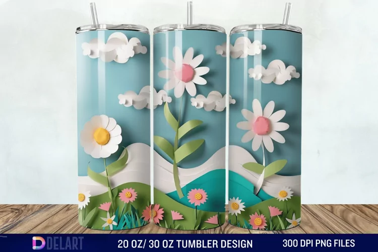 3D Paper Landscape Flower Tumbler Wrap