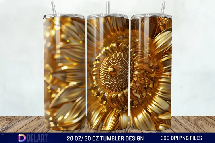 3D Gold Sunflower Tumbler Wrap