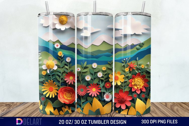 3D Paper Landscape Flower Tumbler Wrap