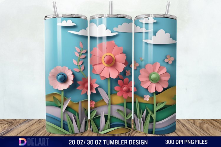 3D Paper Landscape Flower Tumbler Wrap example image 1