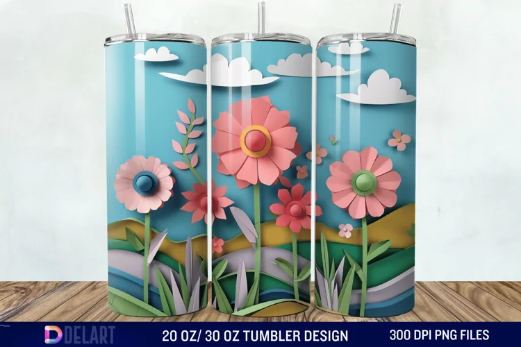 3D Paper Landscape Flower Tumbler Wrap