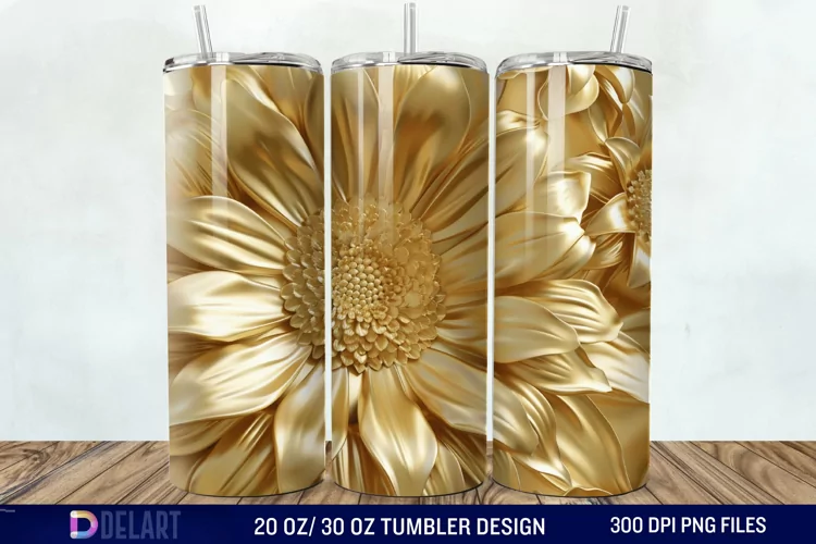 3D Gold Sunflower Tumbler Wrap