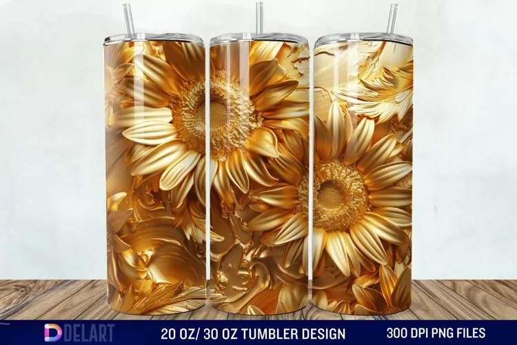 3D Gold Sunflower Tumbler Wrap