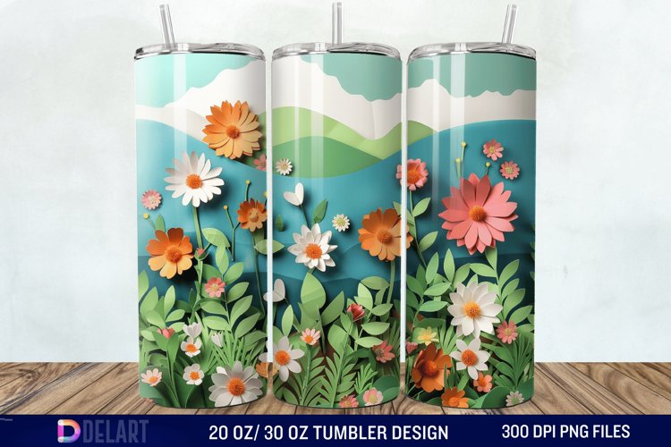 3D Paper Landscape Flower Tumbler Wrap example image 1