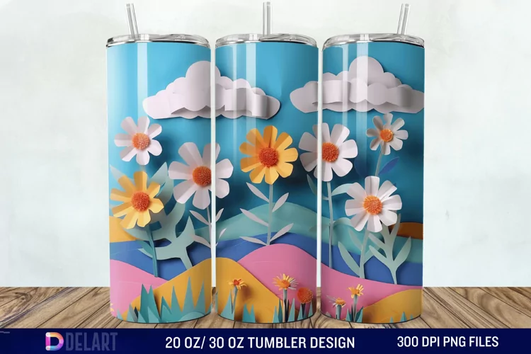3D Paper Landscape Flower Tumbler Wrap