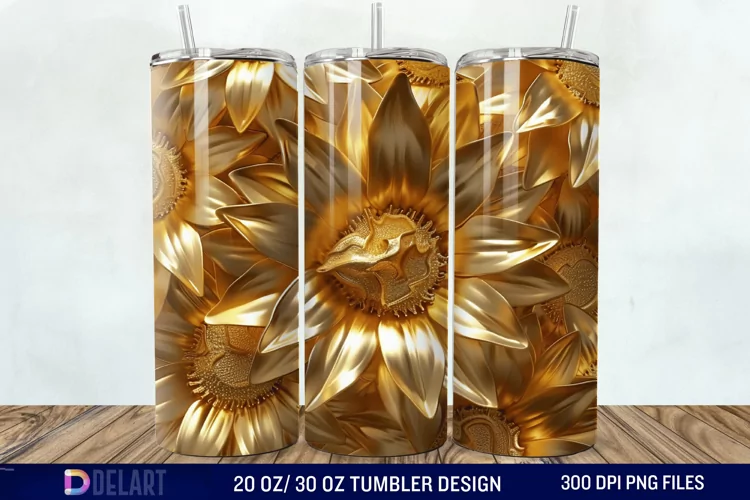 3D Gold Sunflower Tumbler Wrap