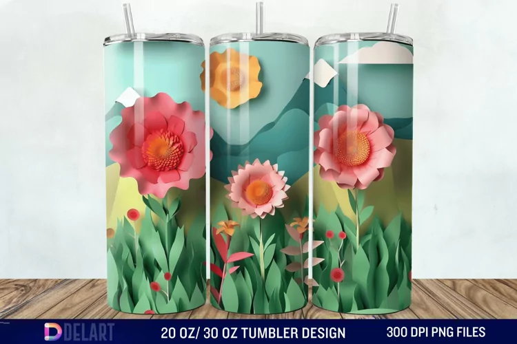 3D Paper Landscape Flower Tumbler Wrap