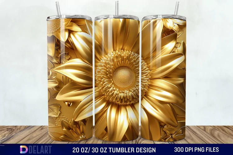 3D Gold Sunflower Tumbler Wrap