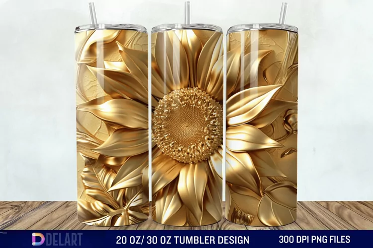 3D Gold Sunflower Tumbler Wrap