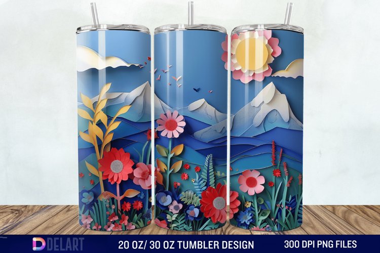 3D Paper Landscape Flower Tumbler Wrap