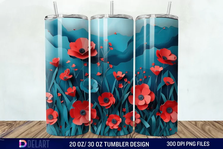 3D Paper Landscape Flower Tumbler Wrap