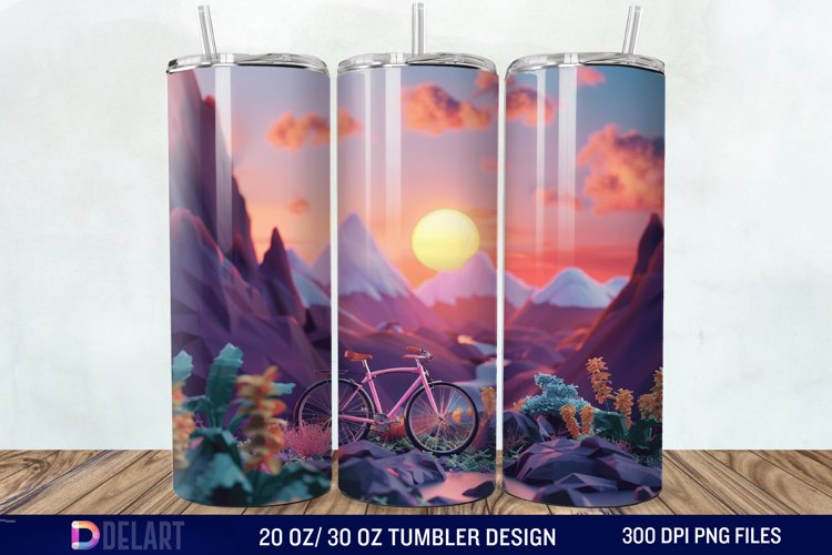 3D Bicycle Sunset Mountain Tumbler Wrap