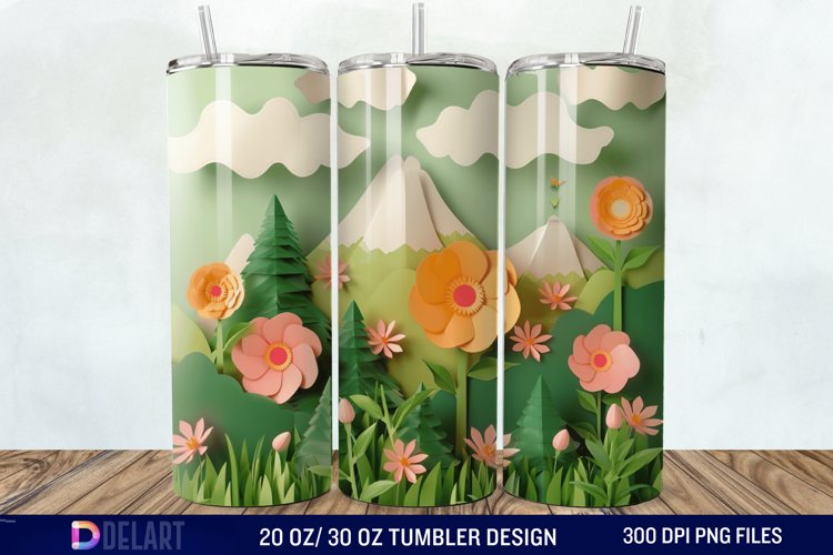 3D Paper Landscape Flower Tumbler Wrap
