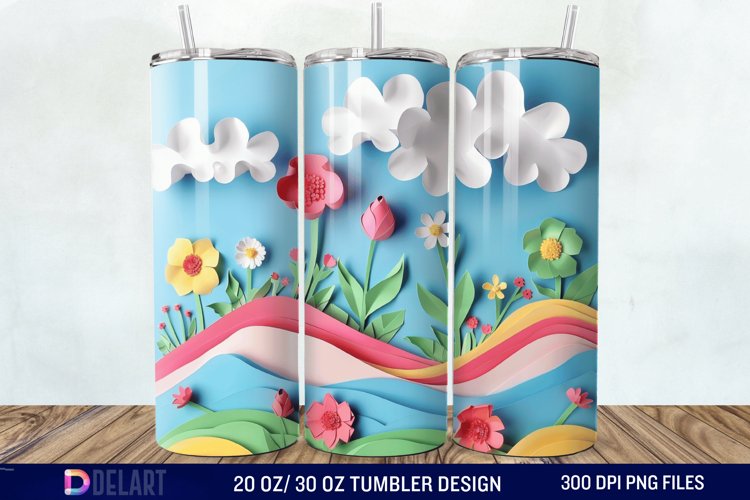 3D Paper Landscape Flower Tumbler Wrap example image 1