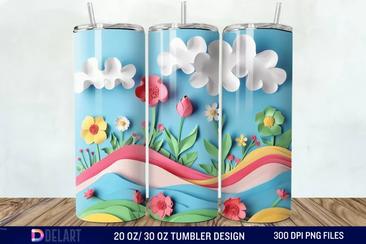 3D Paper Landscape Flower Tumbler Wrap