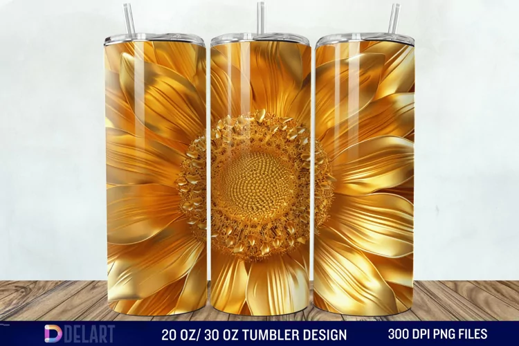 3D Gold Sunflower Tumbler Wrap