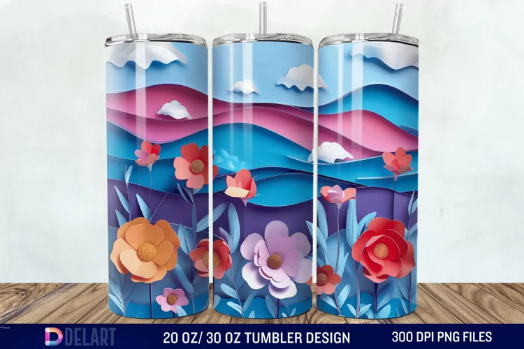3D Paper Landscape Flower Tumbler Wrap