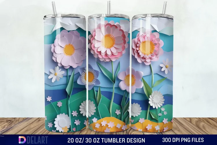 3D Paper Landscape Flower Tumbler Wrap