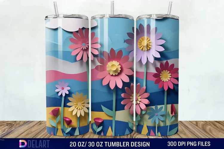 3D Paper Landscape Flower Tumbler Wrap