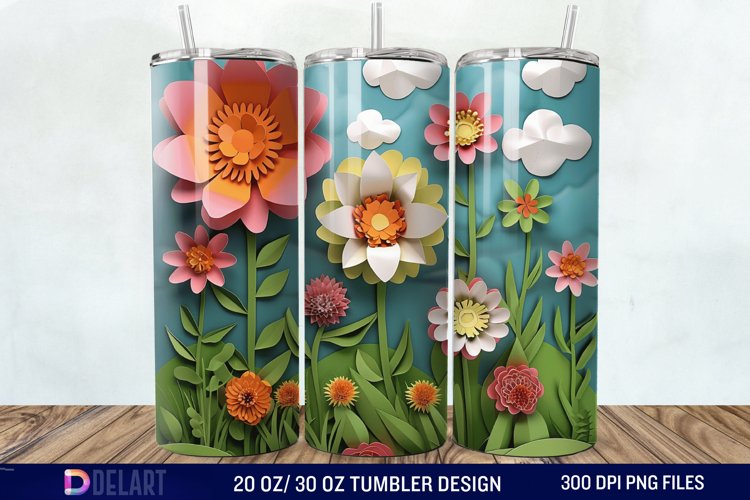 3D Paper Landscape Flower Tumbler Wrap example image 1
