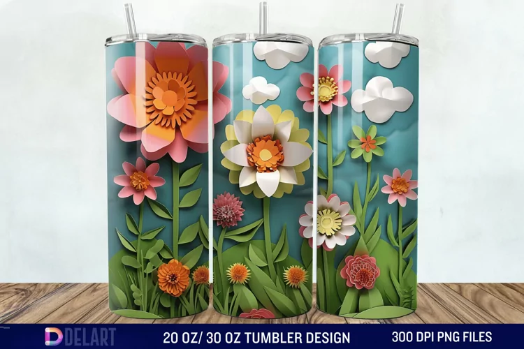 3D Paper Landscape Flower Tumbler Wrap
