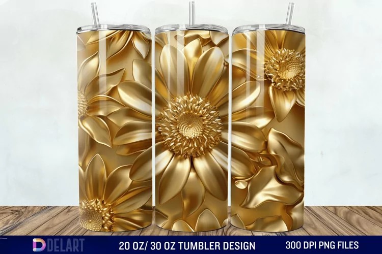 3D Gold Sunflower Tumbler Wrap