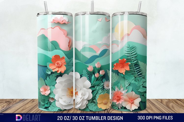 3D Paper Landscape Flower Tumbler Wrap